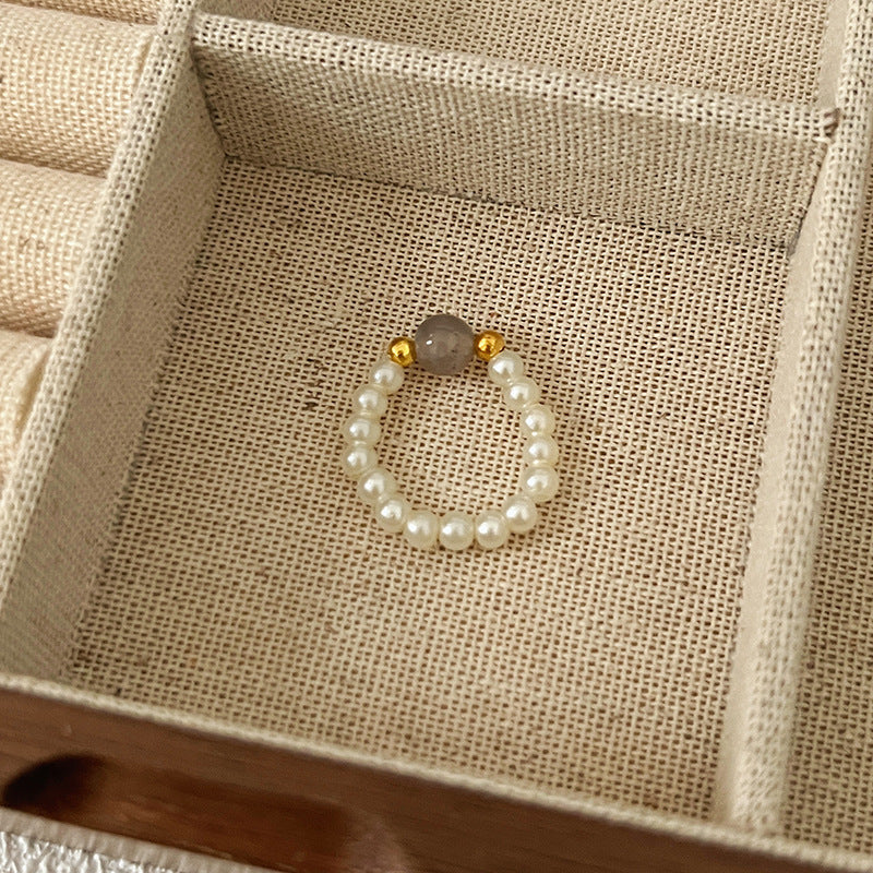 Maillard Pearl Bague Perlé Rope Élastique Femme Artistic Stacking Index Finger Ring High-E