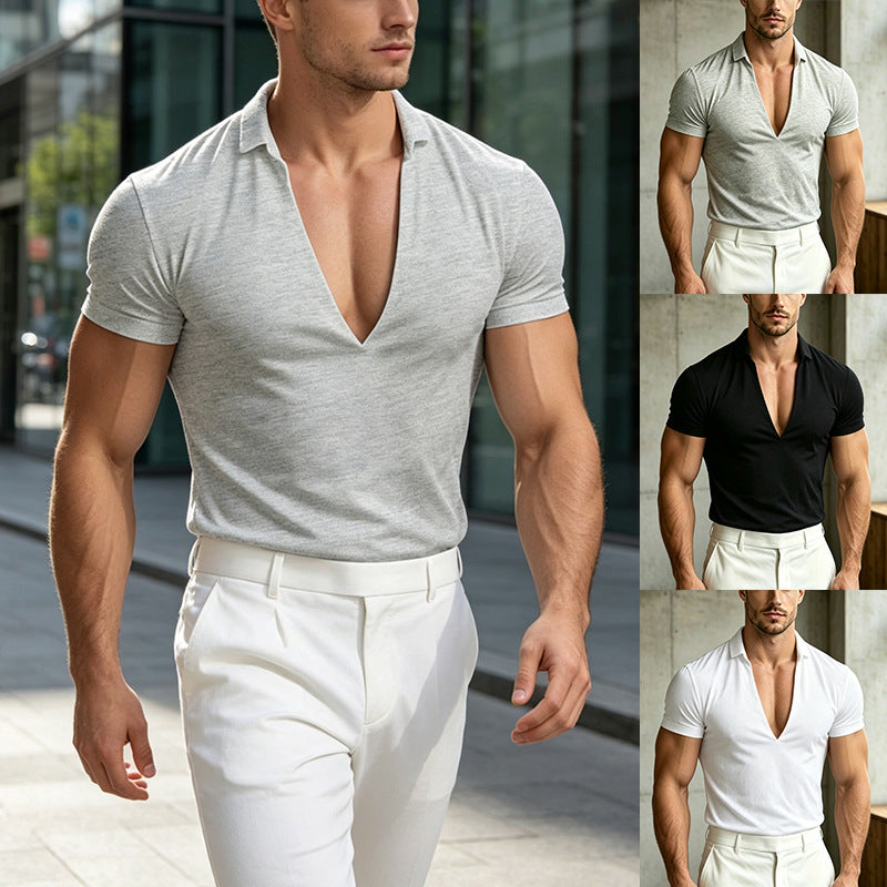 T-shirt casual homme col V manches courtes