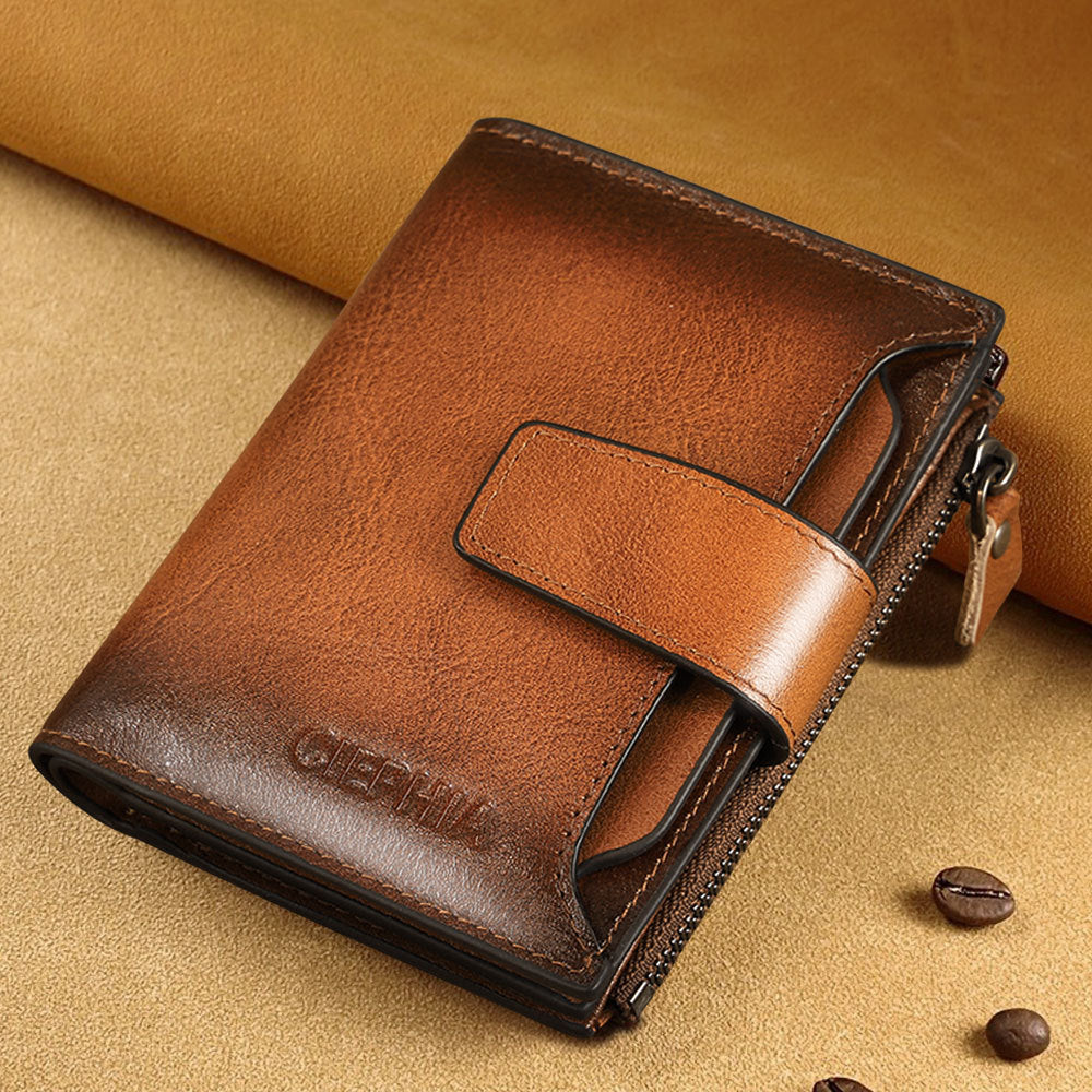 Porte-monnaie en cuir pour hommes multifonction antivol Zipper