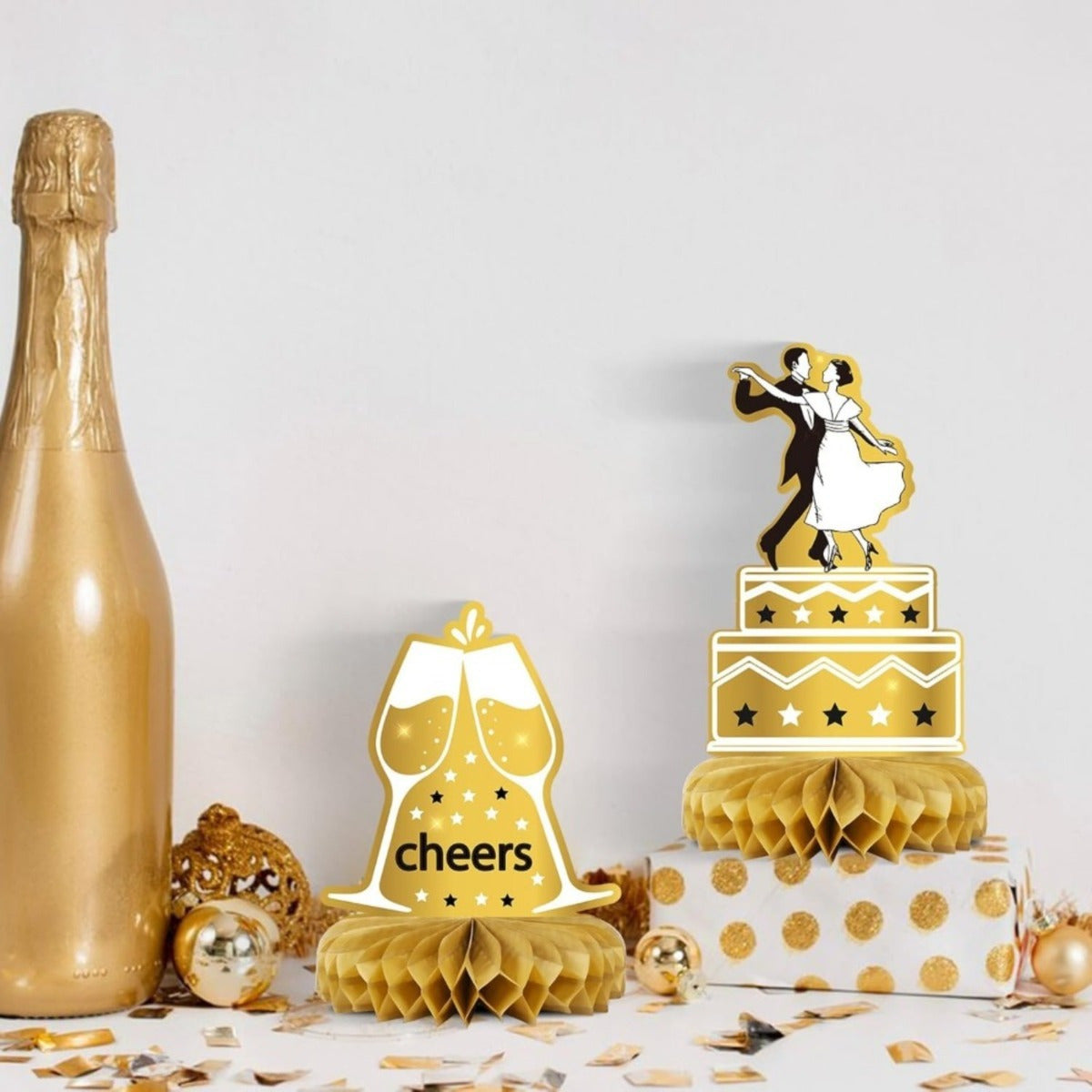 Décorations d'anniversaire de mariage d'or 50e - Ensemble de décoration en nid d'abeille couleur or pour Fe