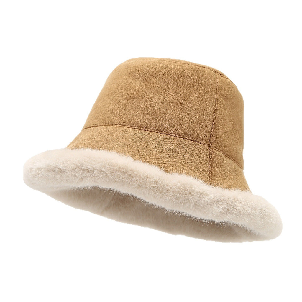 Chapeau de seau double-sidé Chapeau de pêcheur chaud en peluche épais pour femmes