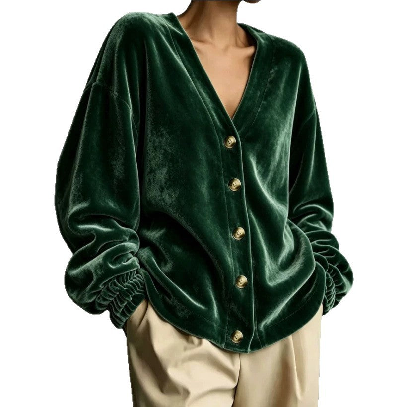 Sweat-shirt à cordes à capuchon Velours d'or Vêtements d'extérieur Carigan souple