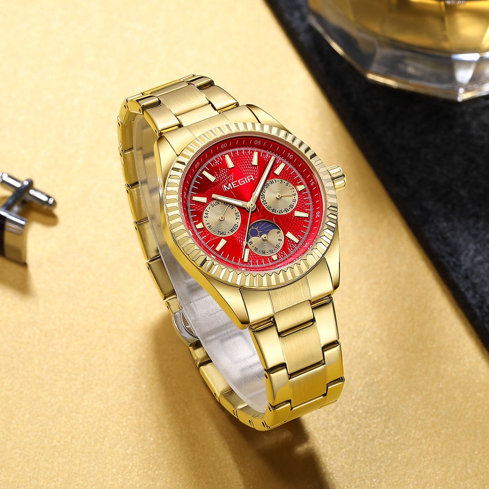 Lunar Phase Business Steel-Strap Waterproof Quartz Montre homme