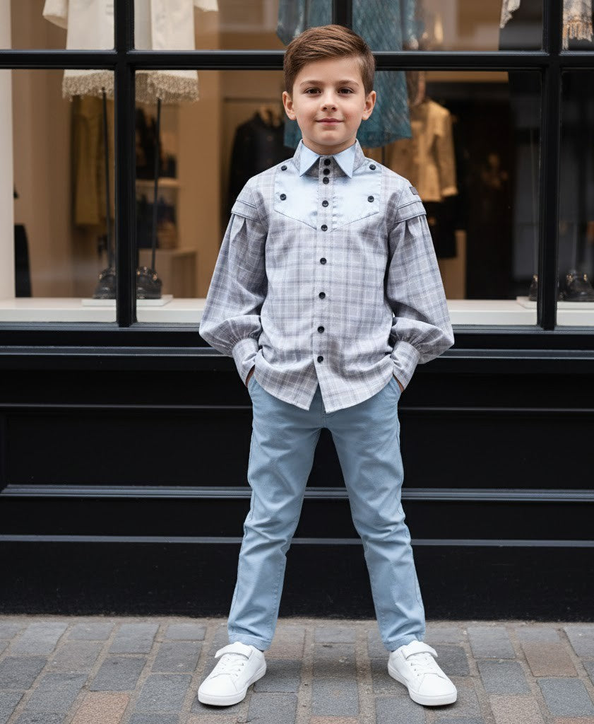 Garçons Vintage coton manches longues chemise de style classique haut pour les enfants 3-14 Y