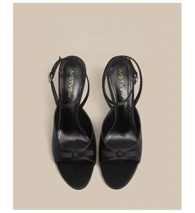 Femmes Romantique douce Mini Satin Bow Slingback Talons assortis Casual Daily