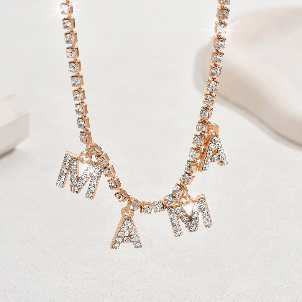 Fashionable Gold-Plade Diamond-Ecrusted Lettre Mama pendentif chaîne de clavicule simple Versat