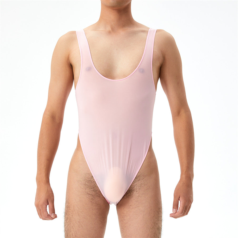 Hautement élastique Plus Taille Transparent Jumpsuit Hommes U Pouch Performance