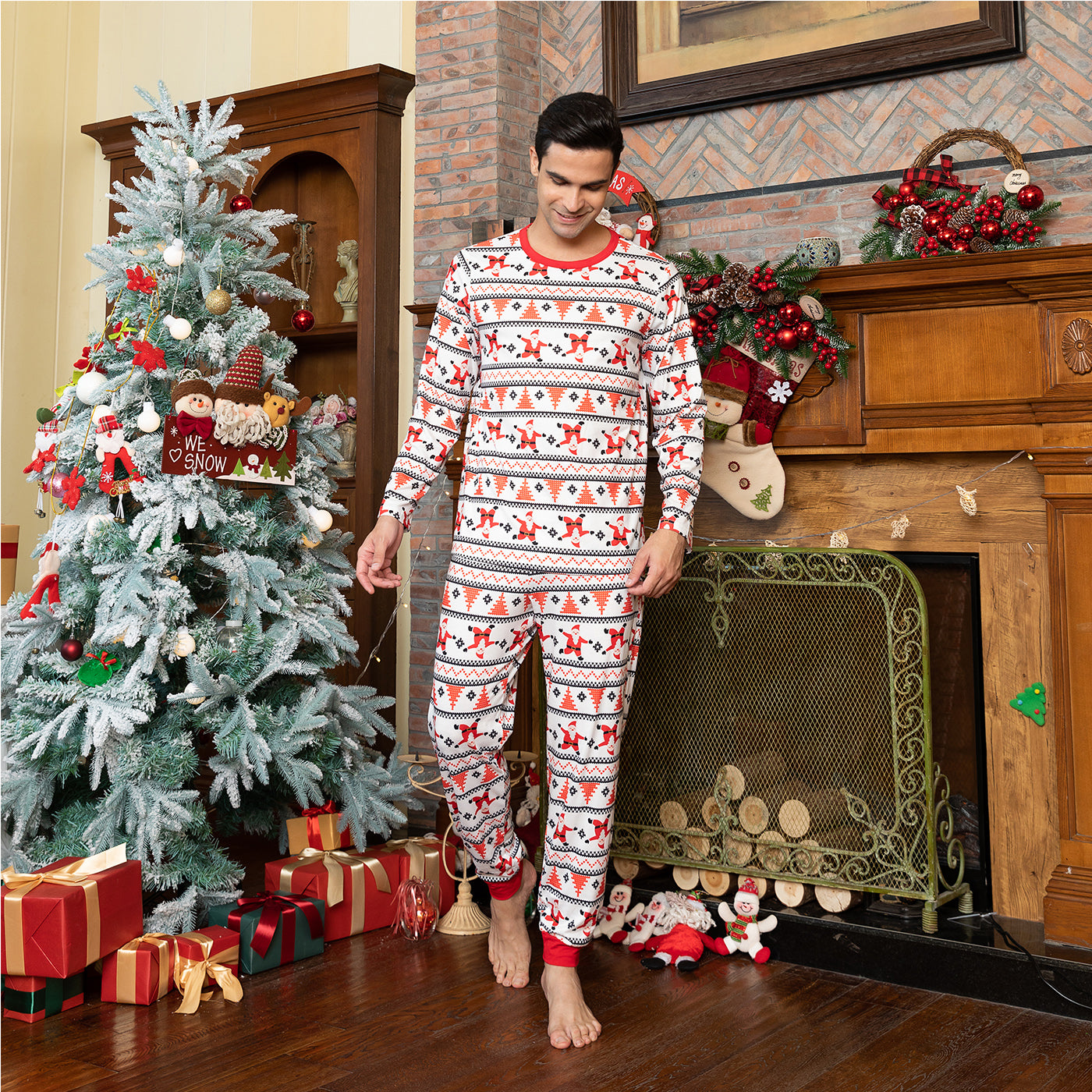Cou rond à manches longues imprimé pyjama pour parent-enfant de Noël