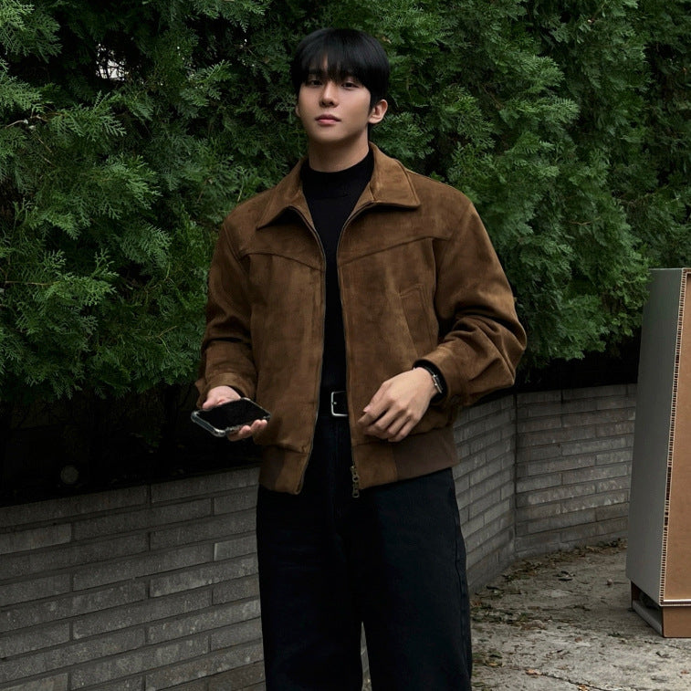 Veste en cuir court style rétro pour hommes