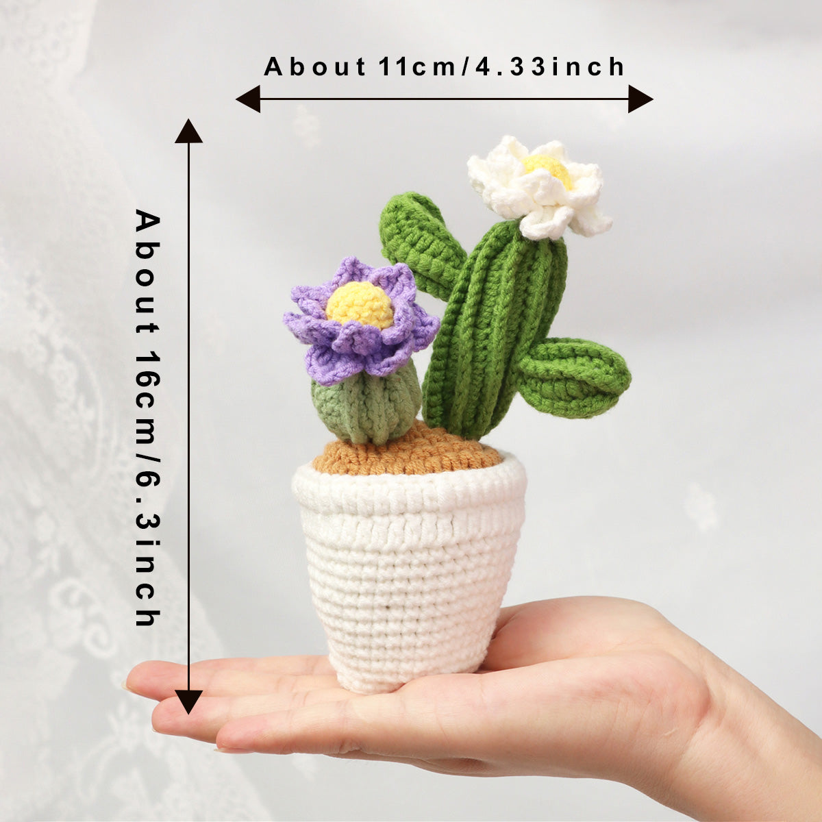 Crochet fait main fleur Cactus Pot Ornement fil doux pérenne Crochet plante Blooms