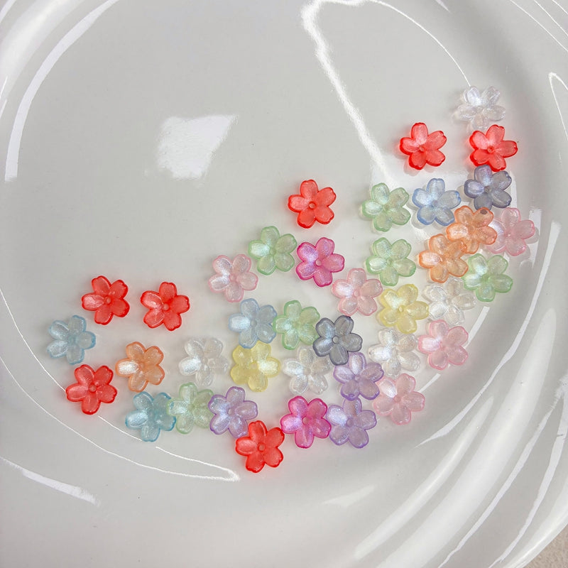 11mm Perles de fleur en acrylique 5-Petal Glitter