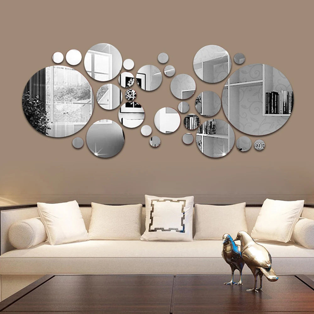 Grand et petits cercles Miroir Sticker 3D Stéréo Décoration murale acrylique