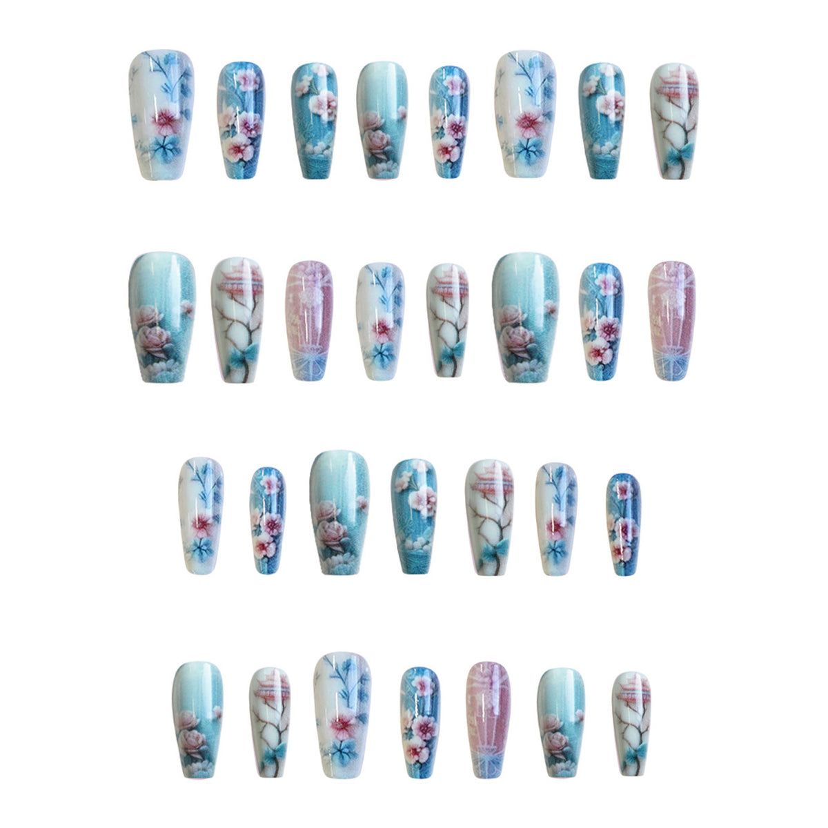 Guofeng Begonia Fausse fleur T courte Tempérament froid Blanc 24 pièces Porter des ongles Piec Polonais