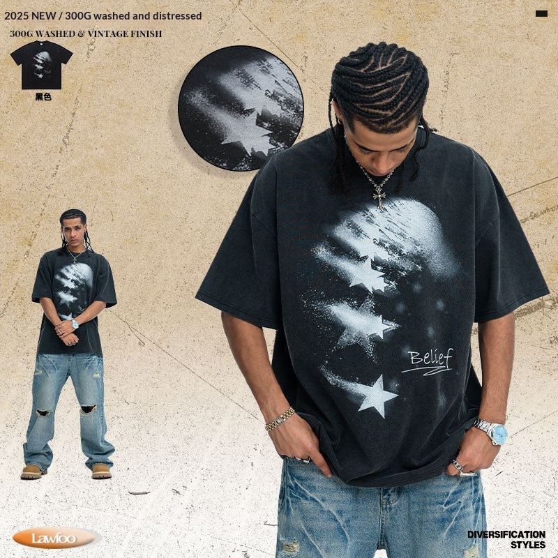 T-shirt Vintage Lavé Star Distrait imprimé