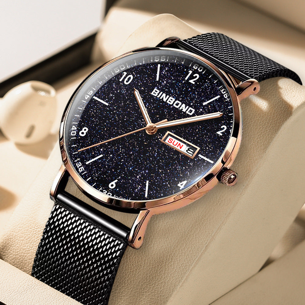 Ultra-mince Trendy Quartz Imperméable Starry Sky Montre électronique mécanique pour adolescents