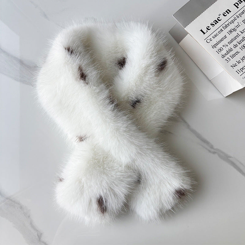 Echarpe naturelle en léopard imprimé en peluche avec un style doux coréen pour