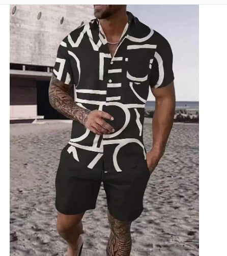 Ensemble de chemises pour hommes noir et blanc à rayures hawaïennes