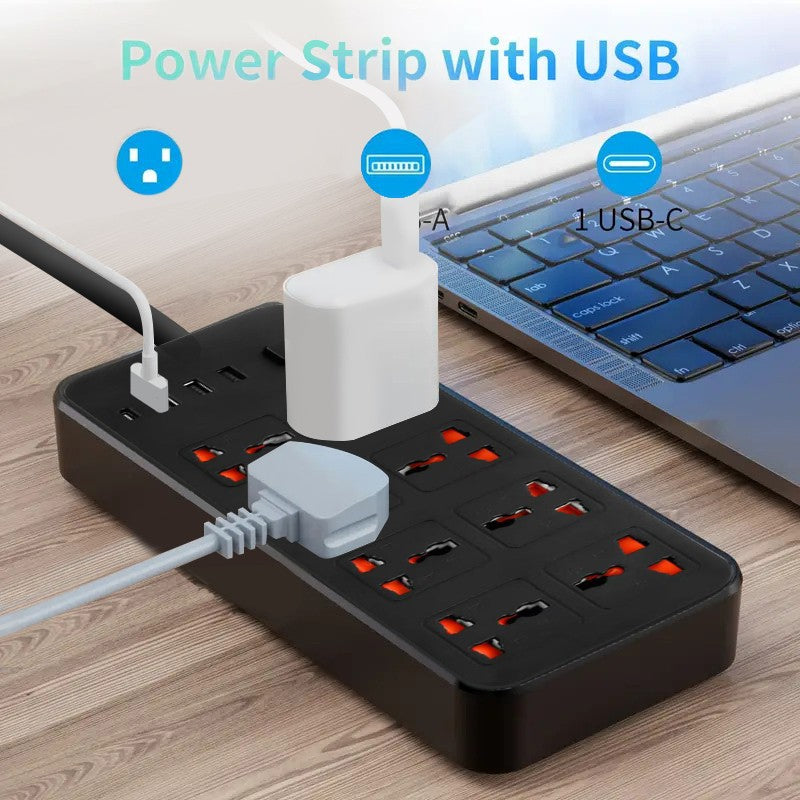 Extension câble câble électrique secteur alimentation 8 Gang 3 USB 1 prise de port de type C