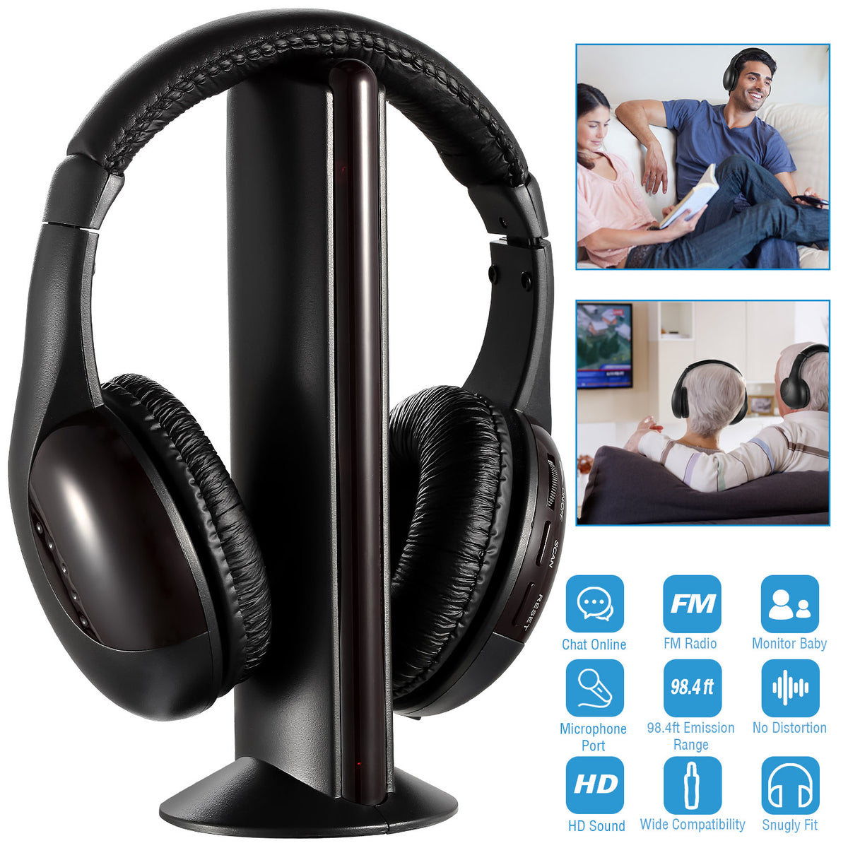 Casques RF sans fil HiFi sur écouteurs d'oreille Récepteur d'émetteur RF avec cabine en forme de MicY
