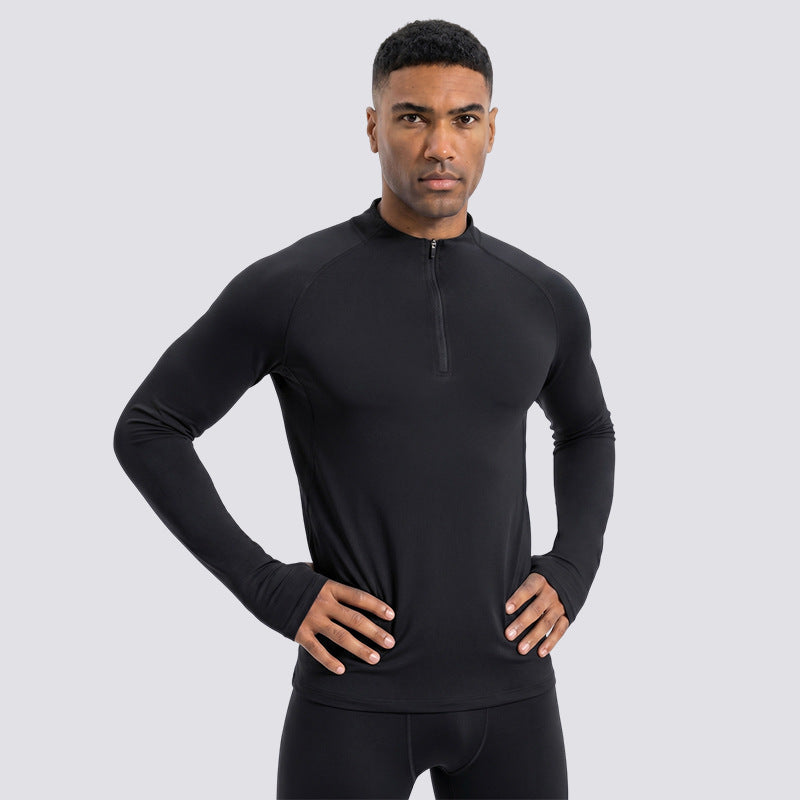 T-shirt sport demi-zip à manches longues pour hommes à séchage rapide
