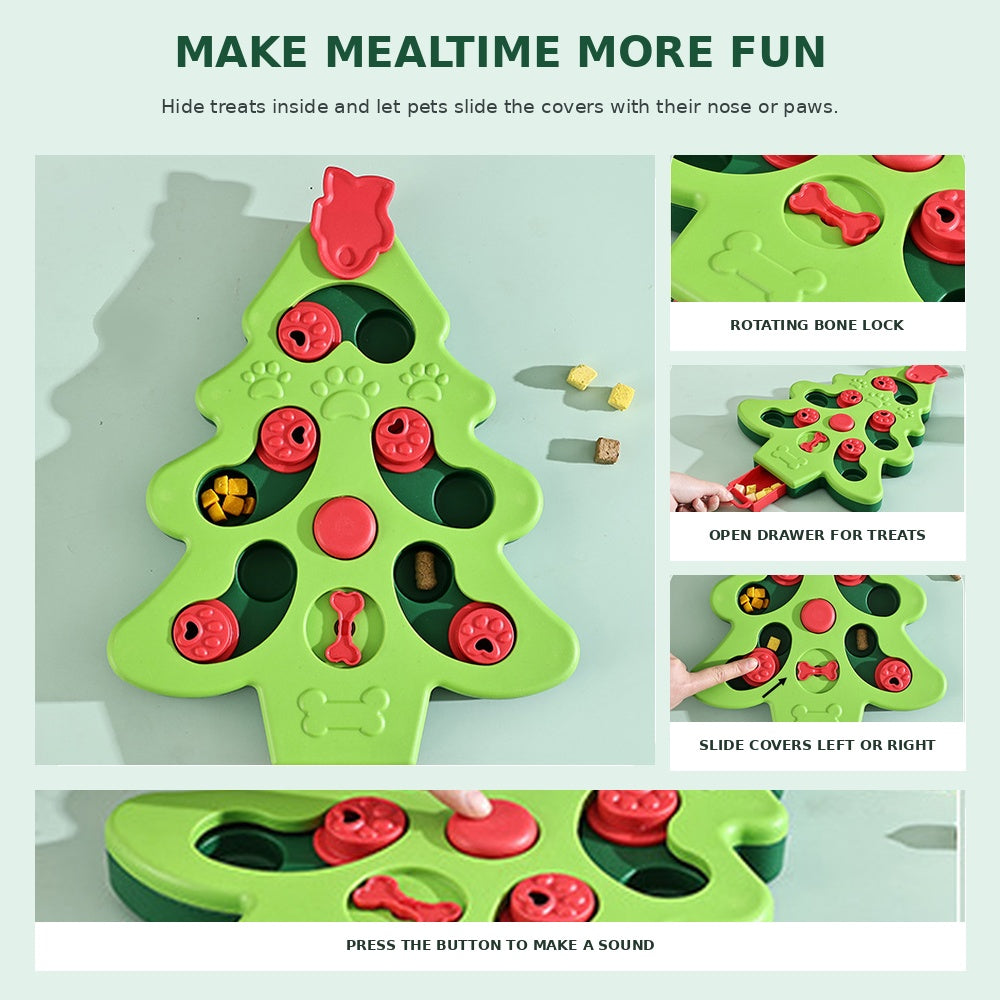 Noel Tree Cat Puzzle Feeder Slow Feeder Bowl Jouet de formation interactif IQ pour intérieur C