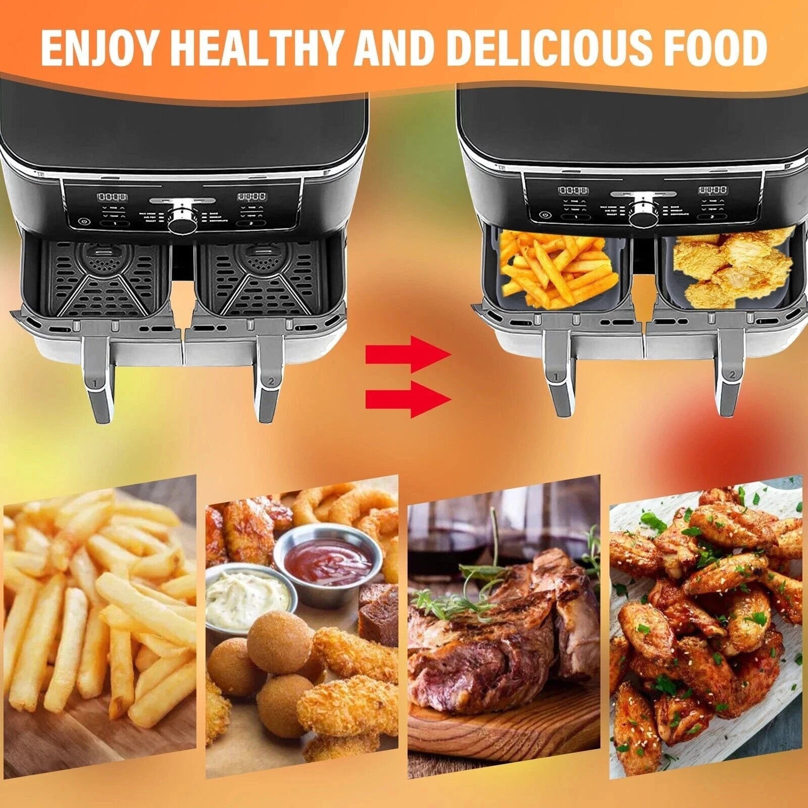 2x Air Fryer Silicone Pot Rectangle Bac de cuisson Liners de panier Insert