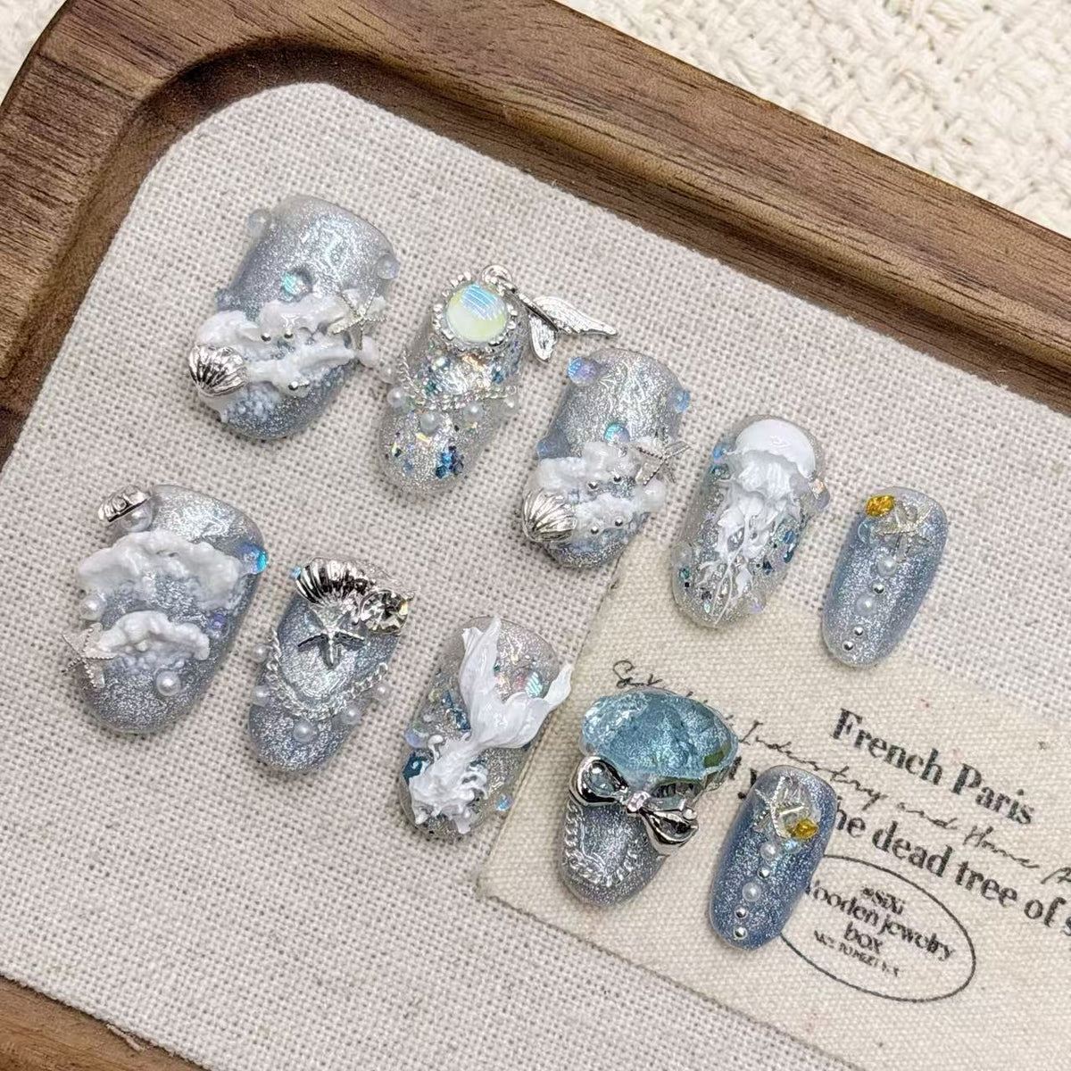 Blue Ocean Mermaid Tail False Nail Tips