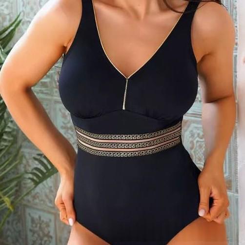 Maillot de bain en une pièce de couleur unie avec le ruban de détail pour les femmes