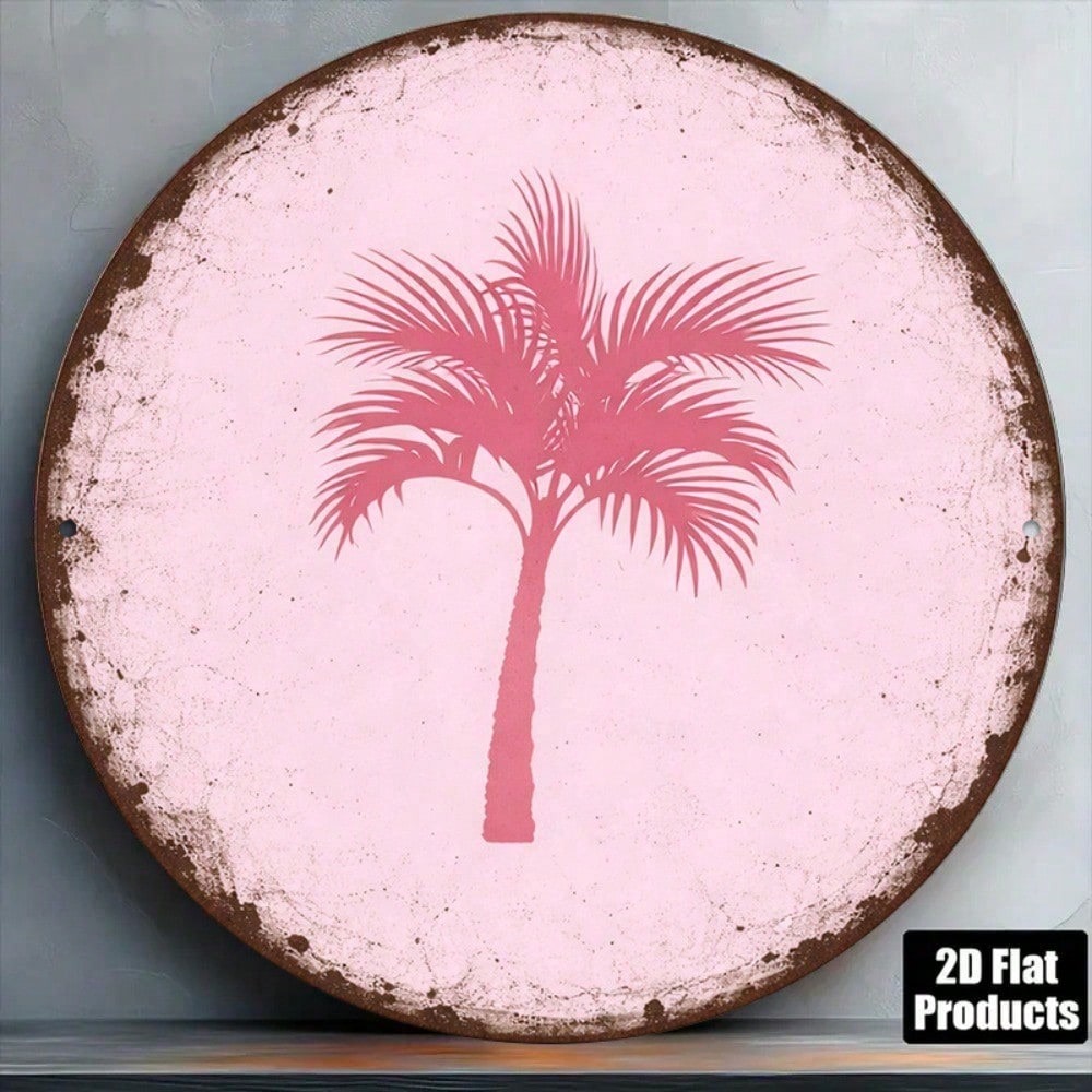8x8in Vintage Palm Tree rond panneau Hawaiian Pool Bar Decor
