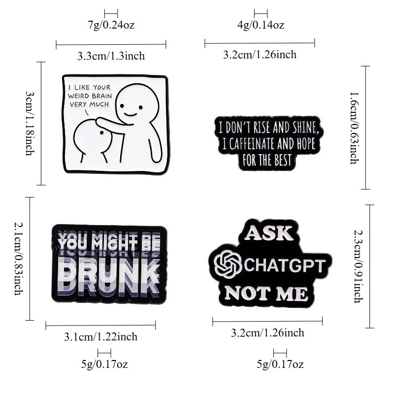 Creative English Citation Brooch Cartoon Metal Badge