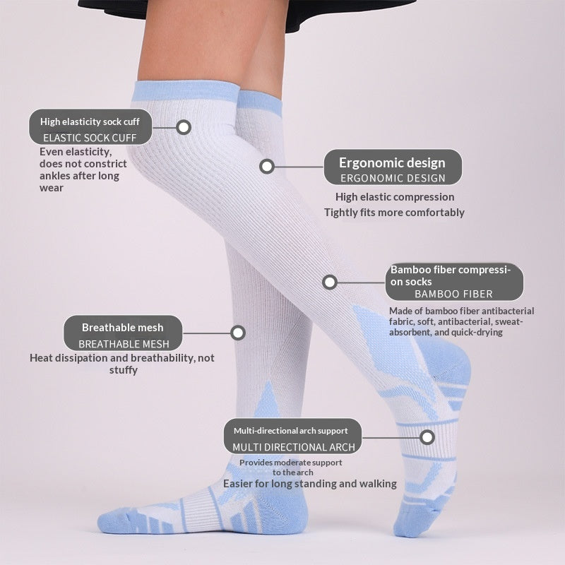 Chaussettes professionnelles de compression en fibre de bambou