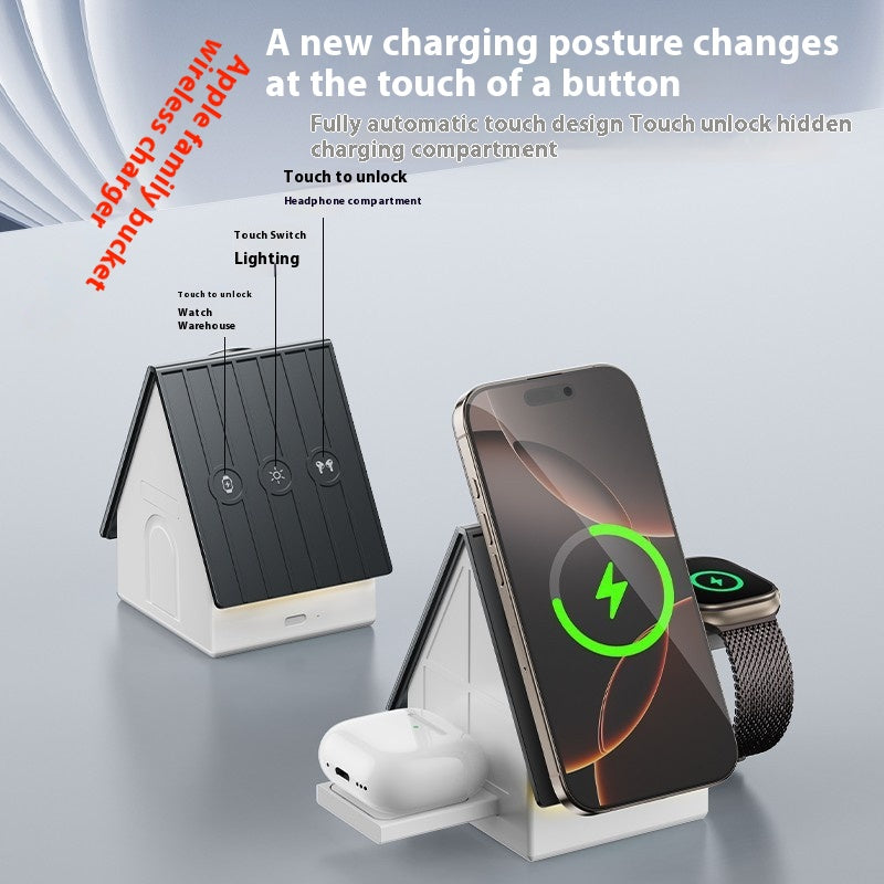 Three-in-one wireless charger base magnetic stand for mobile phone, watch