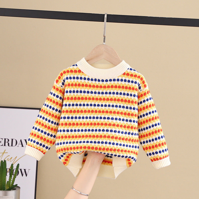 Rainbow Stripes Baby Round Cou Pullover Sweater