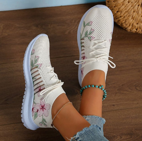 Femmes Mode Casual Flyknit Wedge Dentelle-up Mesh Chaussures