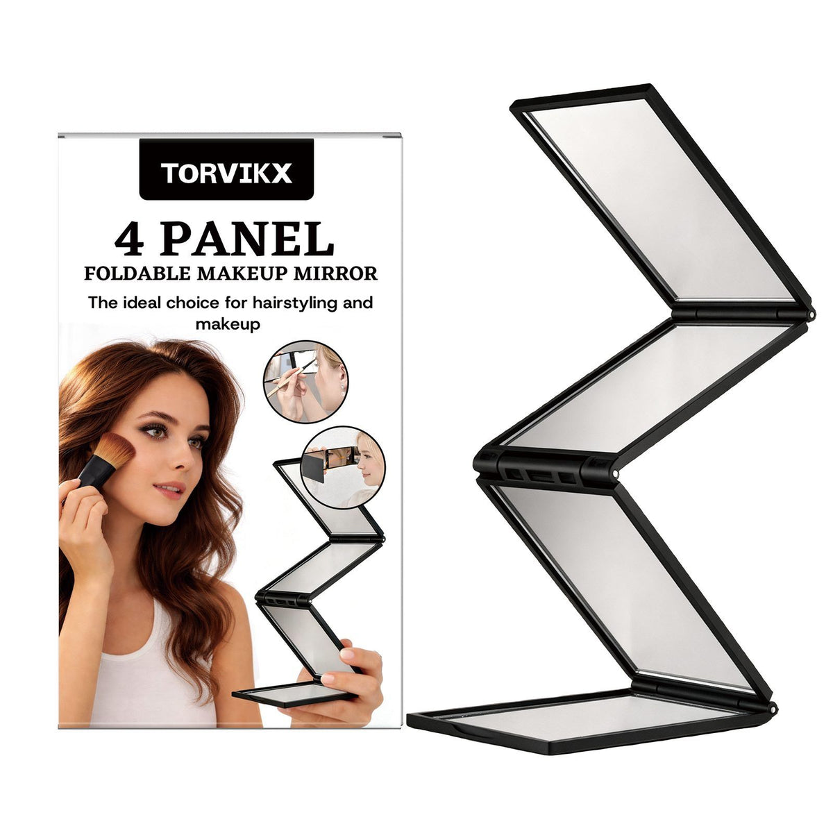 Miroir de maquillage pliant à quatre panneaux TORVIKX