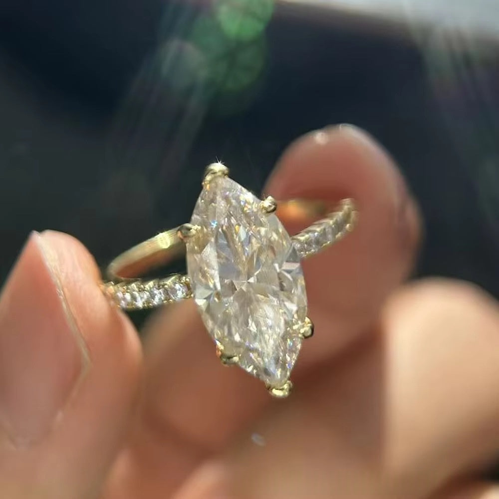 925 Argent Sterling 4 carats Marquise-coupé diamant Moissanite anneau pour les femmes