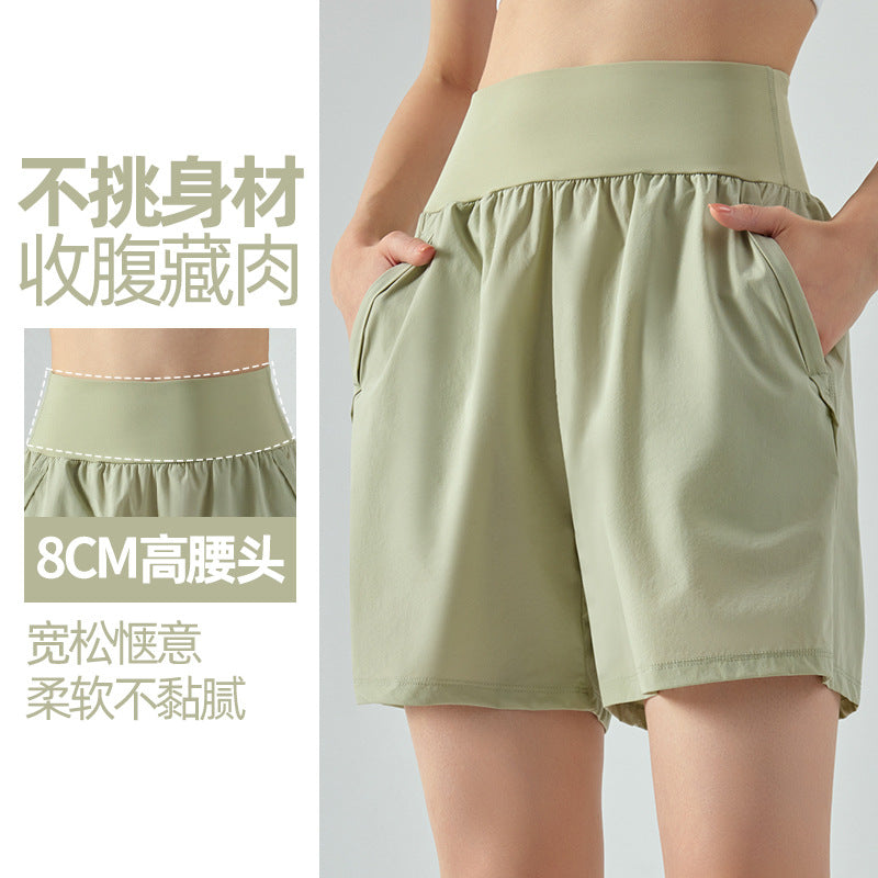 High Waist Abdomen Tuckin' Sports Shorts Été Femme Double Pocket Running Fitness Shor