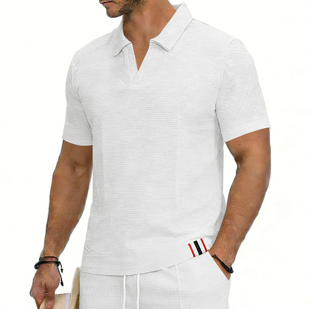 Chemise à manches courtes respirante à mailles courtes pour homme simple et souple