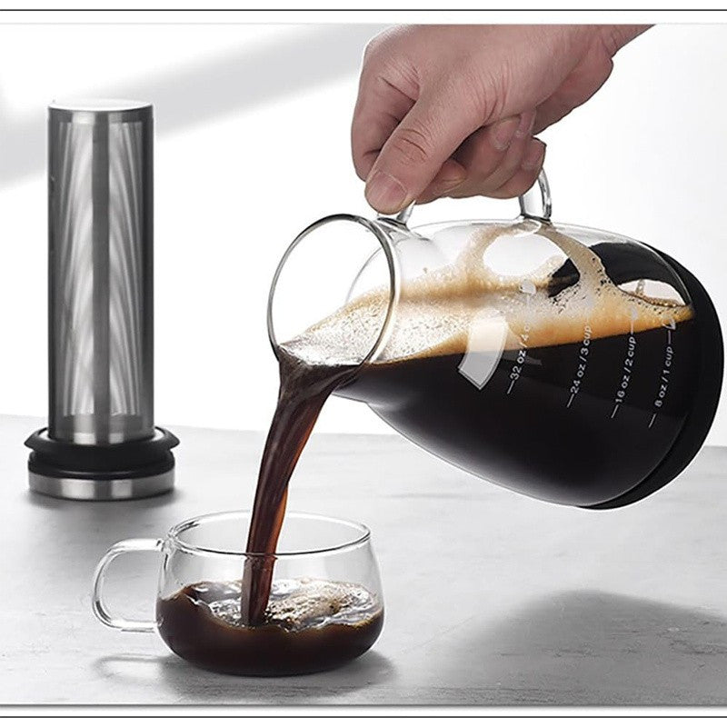 24oz Verre Brew Cold Cafe Pitcher Double Filtre Non Électricité Filtre amovible Lave-vaisselle