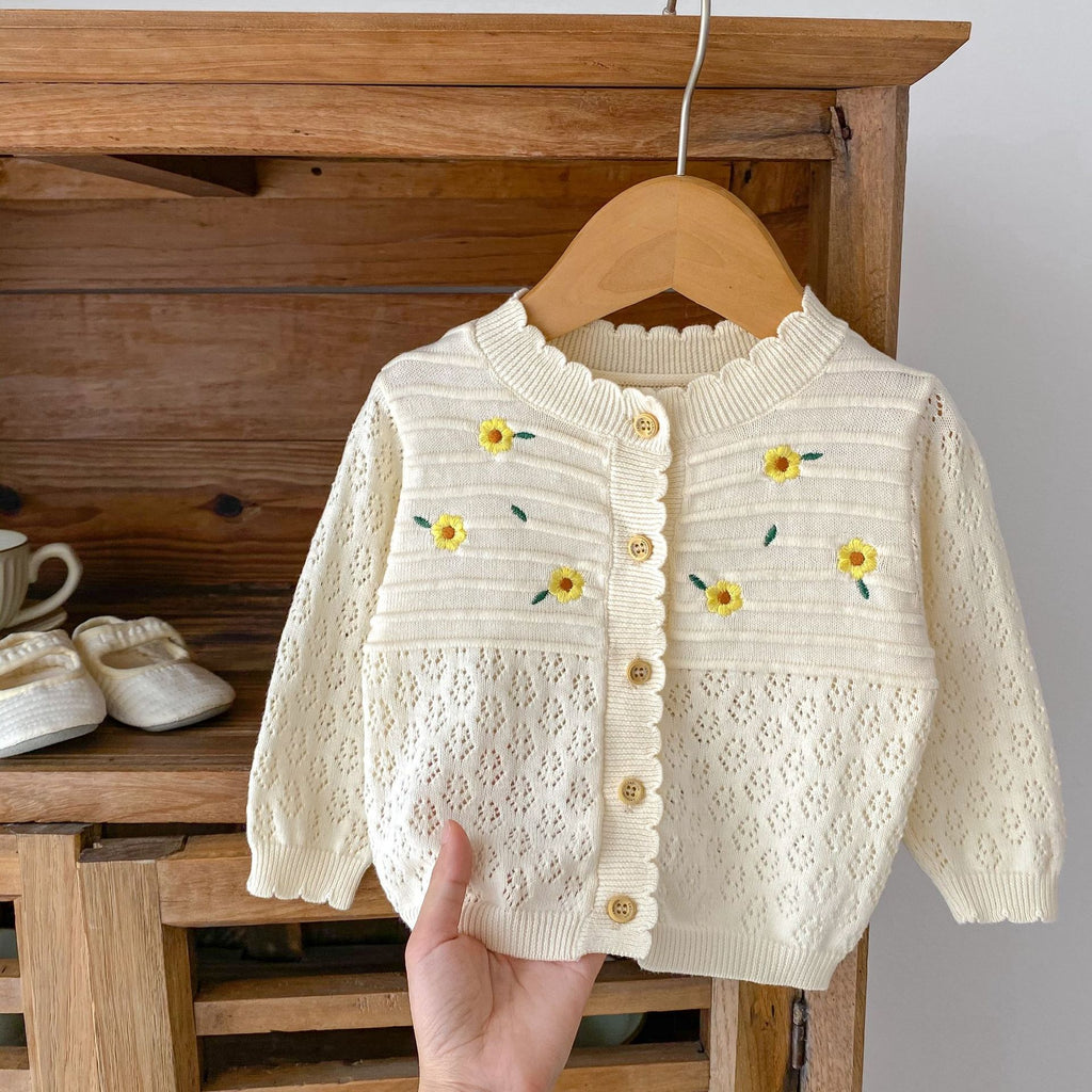 Fleur brodée Hollow Long Sleeve Protection du soleil Enrobage en tricot vide