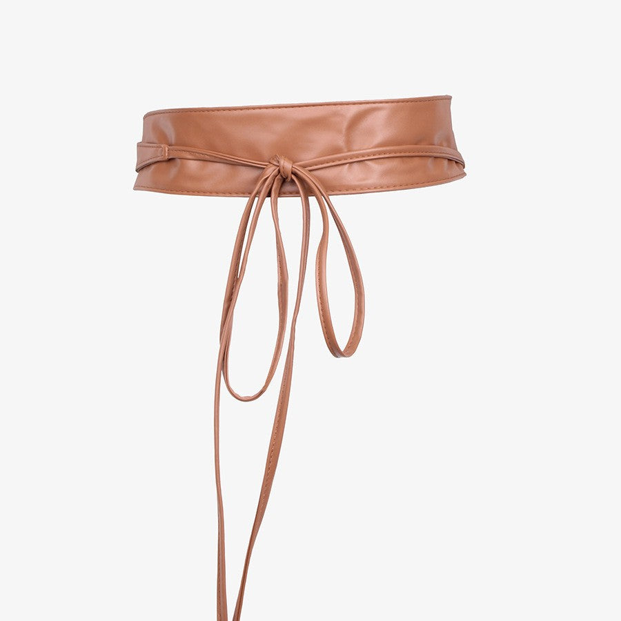 Femmes Faux cuir large taille Cincher avec dentelle Bow de détail ceinture
