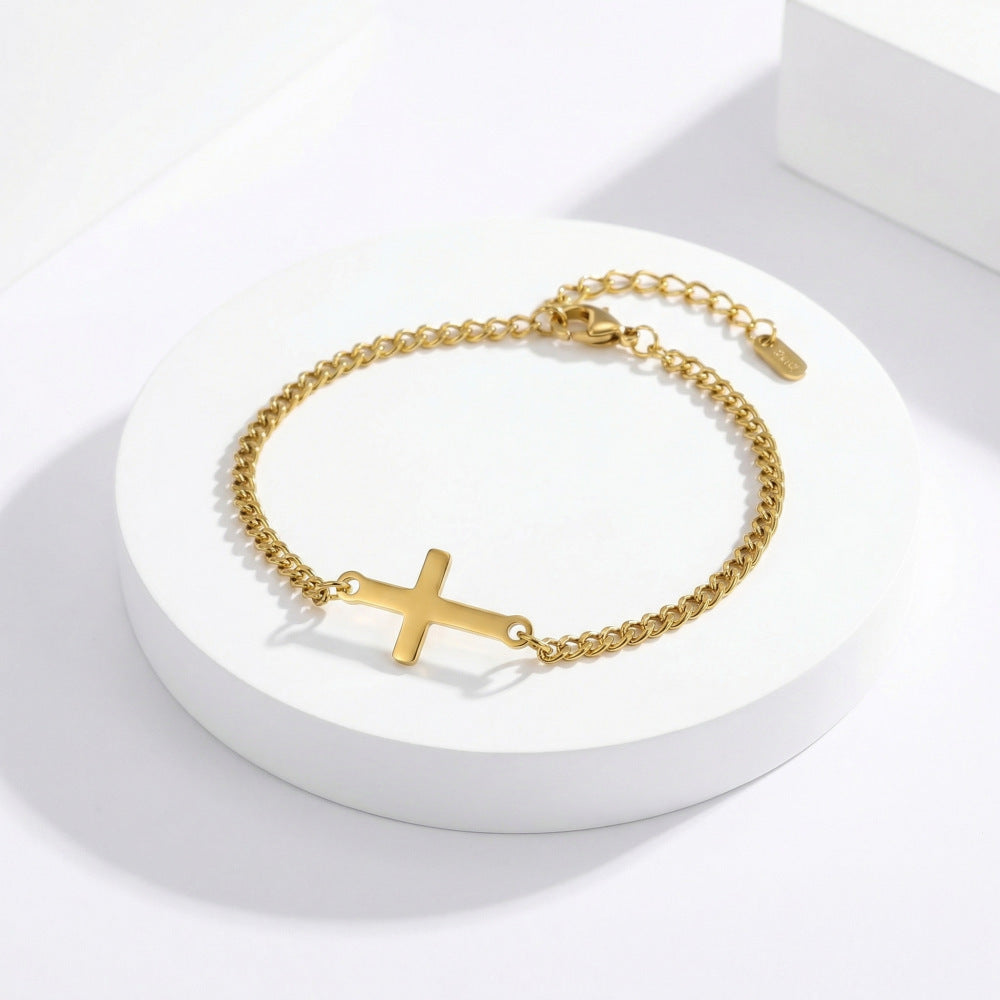 Smooth-surface Cross Pendentif Bracelet femme réglable
