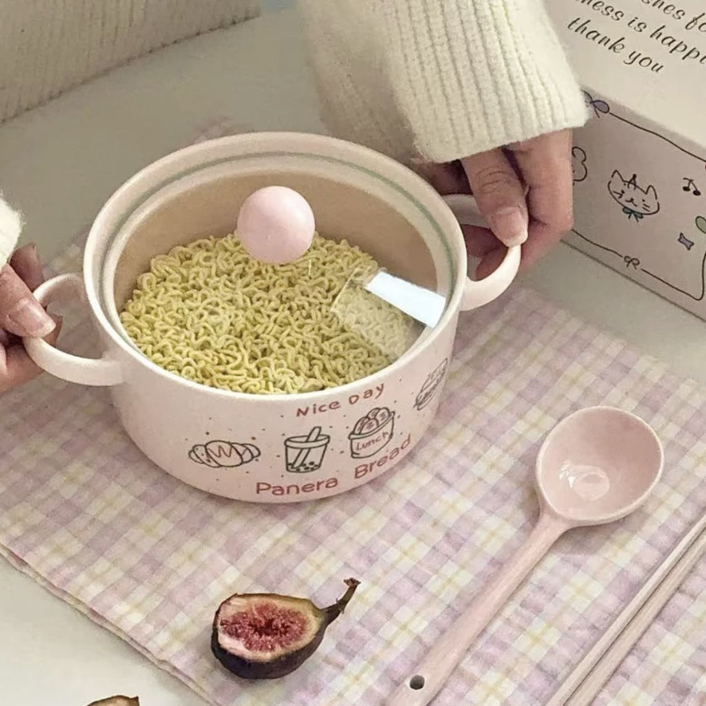 Couvercle à double poignée en céramique anti-calcaire Instant Noodle Bowl
