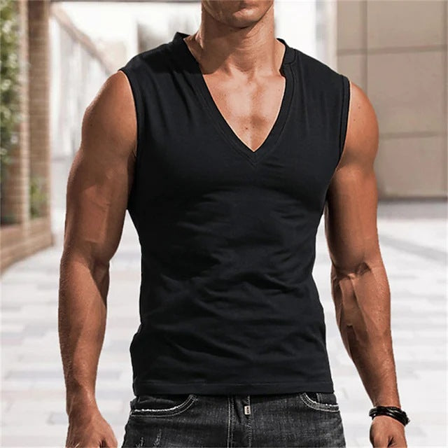 Hommes Solid-Color V-Neck Vest Casual Et sans manches respirantes