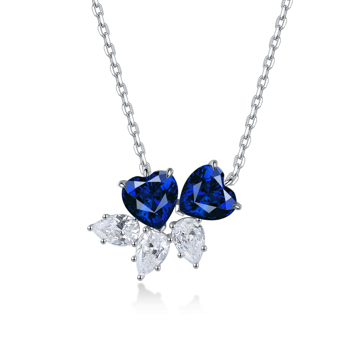 S925 Argent 4.1g Double Coeur Lab-Created Gemstone Collier