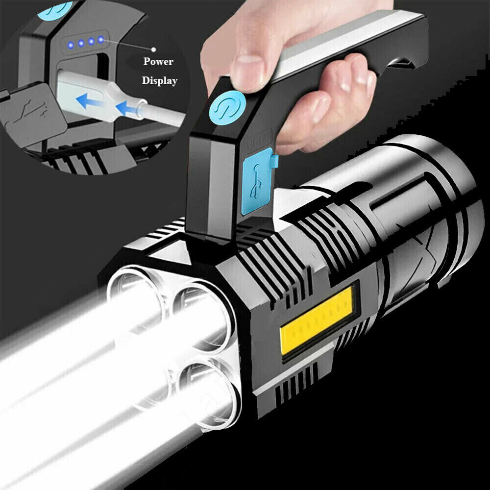 USB Rechargeable LED Flashlight COB Spotlight Torch Camping High Beam Emergency Light The