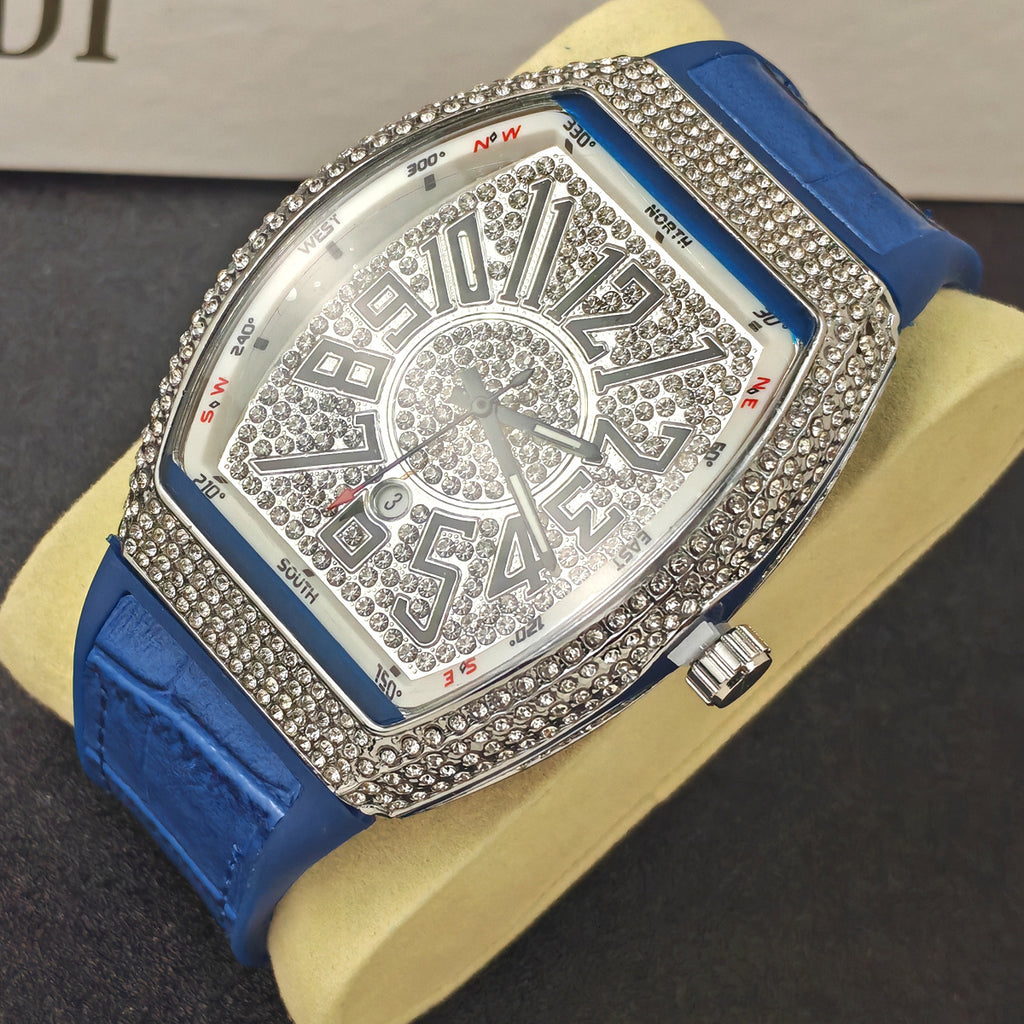 En forme de barrique Minimalist Wristwatch Bracelet en cuir Diamond Accents Quartz Montre
