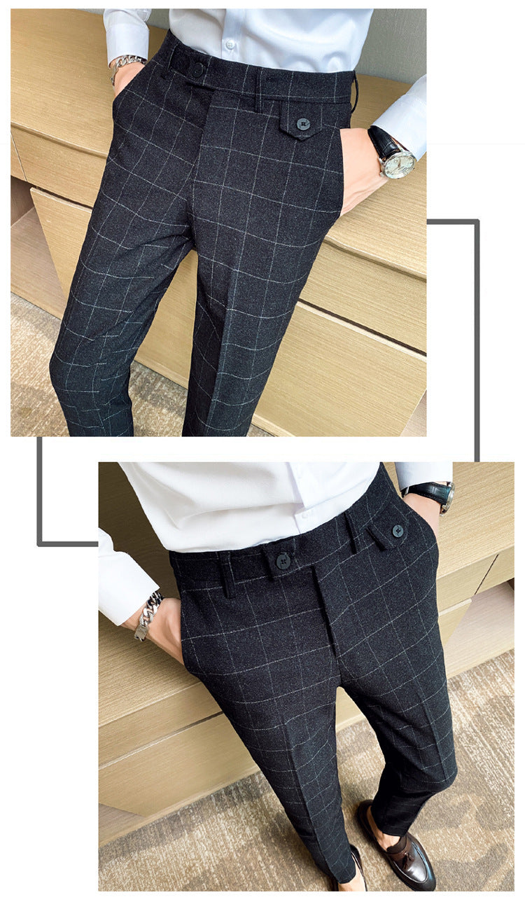 Style coréen British Classic Checkered Elegant Slim Fit meilleur homme pantoufles homme costume P