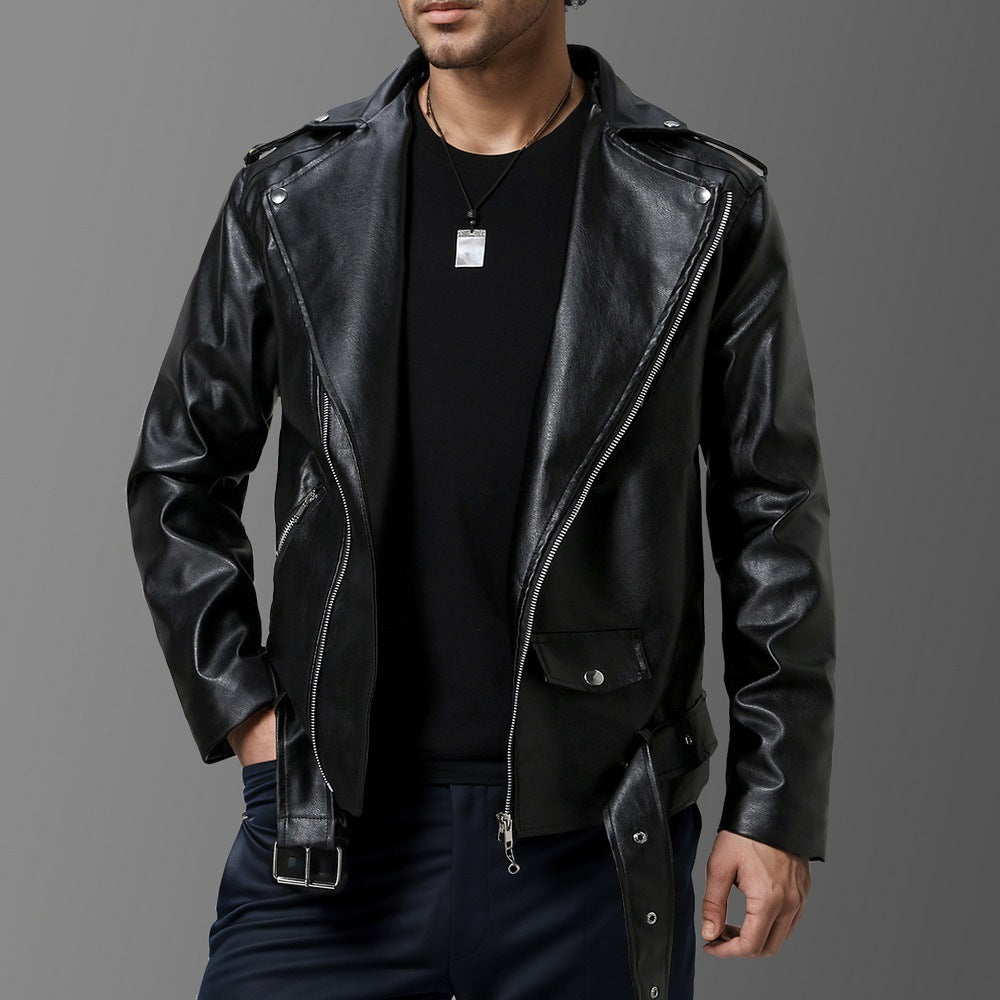 Veste en cuir mince Lapel