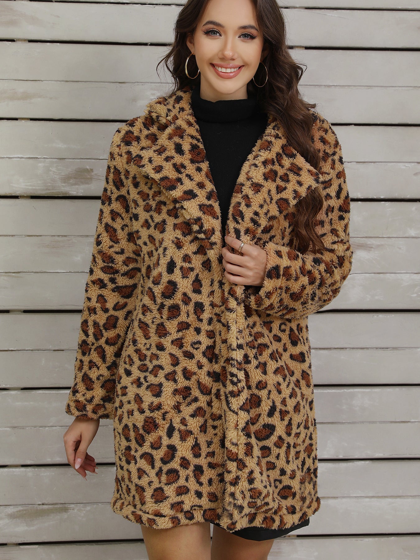 L'automne et l'hiver Rétro Versatile En peluche à manches longues Veste Ins Super populaire Leopard